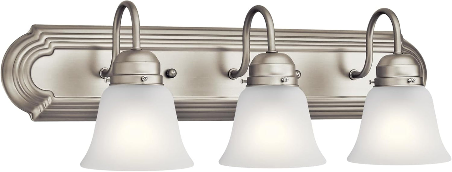 Kichler 24 3-Light Vanity Bath Light in Brushed Nickel. Modern Bathroom Light with Clear Satin Etched Glass. (24 W x 8 H). 5337NIS