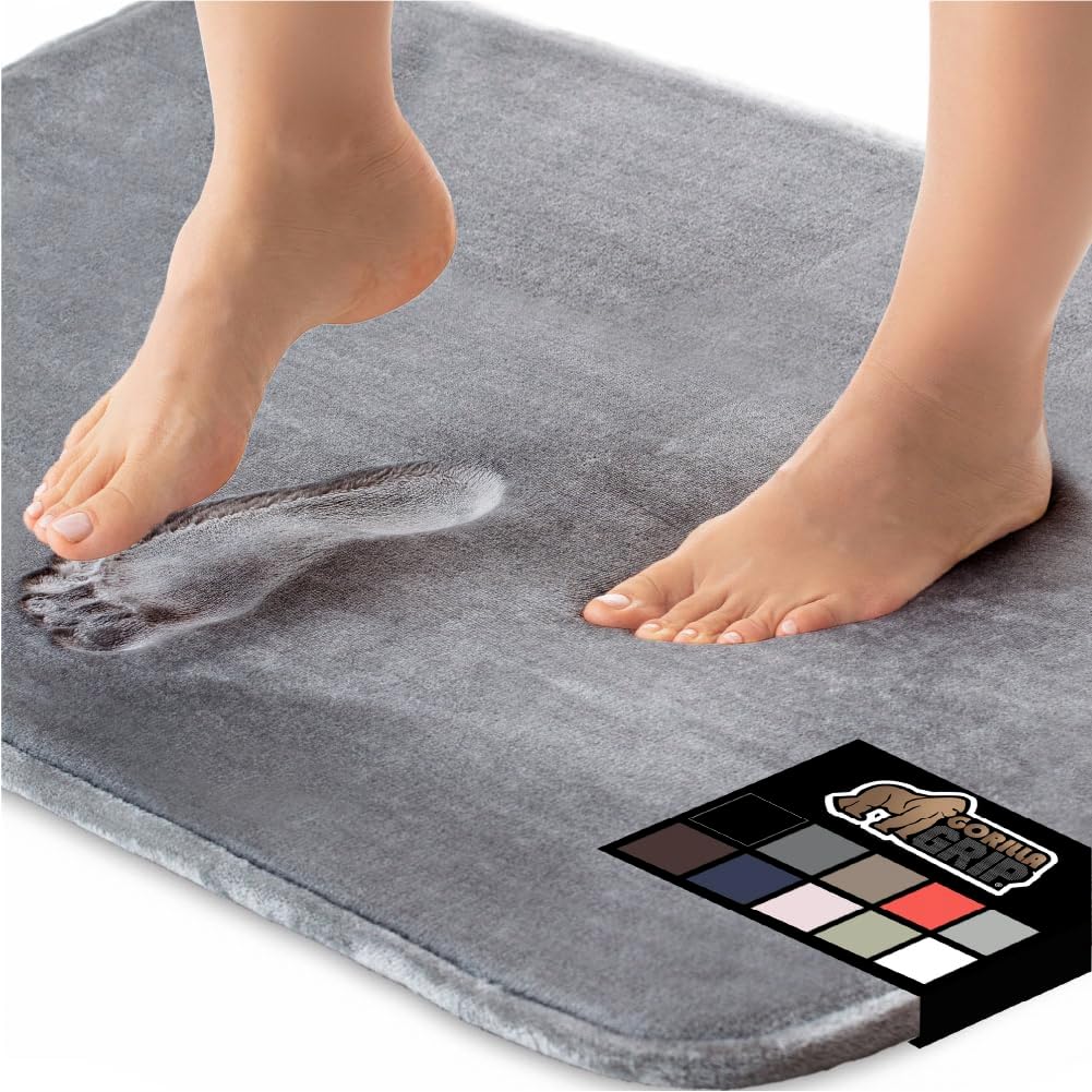 GORILLA GRIP Memory Foam Bath Rugs. Soft Absorbent Velvet Bathroom Mats. Durable Dots on Underside. Machine Washable Bathmat. Carpet Rug Room Decor for Shower Floor. 24x17 Mat. Graphite Gray