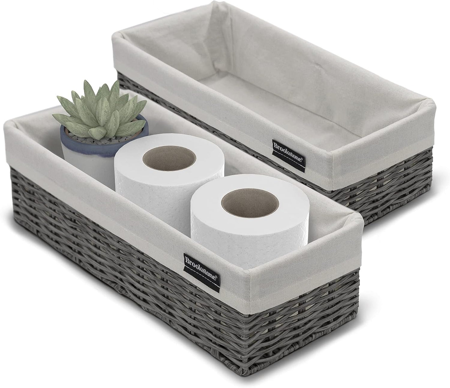 Brookstone Wicker Shelf Storage Basket Decorative Shelf Bin. bathroom organizers and storage. Boho Living Room Decor. Summer Storage 2025-2 Pack