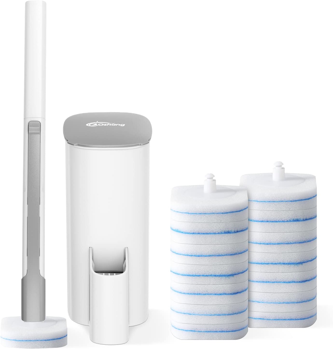 oshang Disposable Toilet Brush - Toilet Bowl Cleaner. Toilet Cleaning Supplies. Toilet Brush with Holder. 14 Refills for Deep Cleaning and Hygienic Bathroom Maintenance