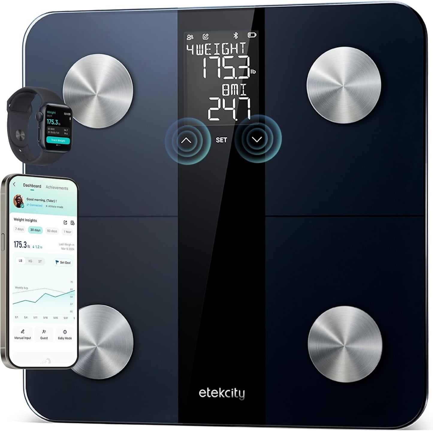 Etekcity Upgraded Smart Scale for Body Weight. Bathroom Digital Scale with BMI. Body Fat. Muscle Mass. 13 Metrics with a Large Display. Support Offline Mode and Apps Connection