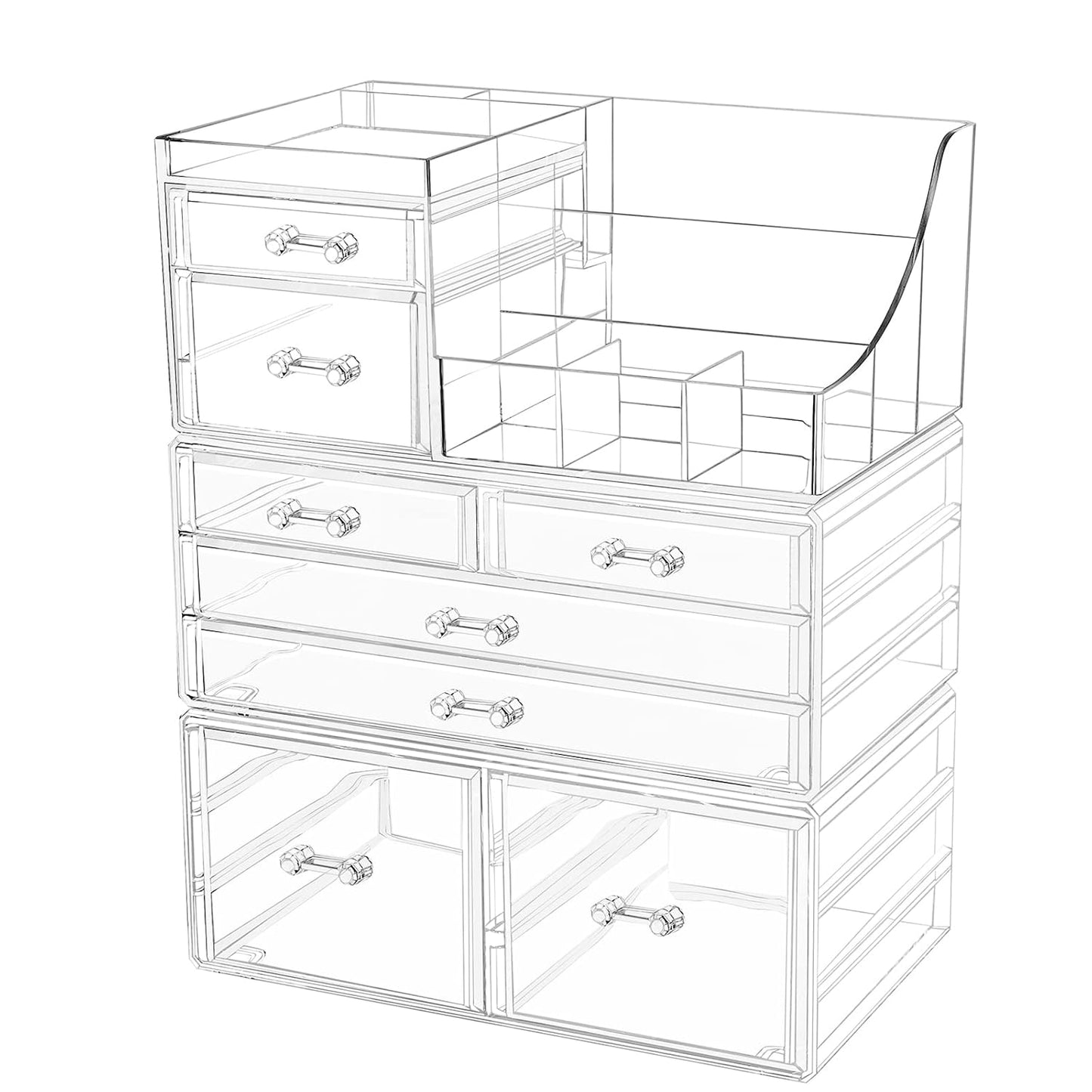 Cq acrylic Makeup Organizer Bathroom Organizers and Storage With 8 Drawers for Vanity Skincare Countertop Desk.Clear Cosmetic Display Case for Lipstick.Brush.Lotions.Eyeshadow.Nail Polish and Jewelry