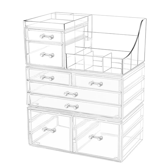 Cq acrylic Makeup Organizer Bathroom Organizers and Storage With 8 Drawers for Vanity Skincare Countertop Desk.Clear Cosmetic Display Case for Lipstick.Brush.Lotions.Eyeshadow.Nail Polish and Jewelry