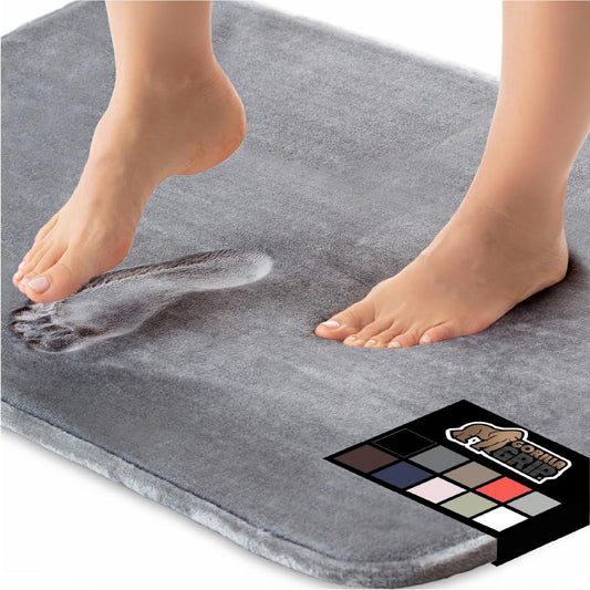 GORILLA GRIP Memory Foam Bath Rugs. Soft Absorbent Velvet Bathroom Mats. Durable Dots on Underside. Machine Washable Bathmat. Carpet Rug Room Decor for Shower Floor. 24x17 Mat. Graphite Gray