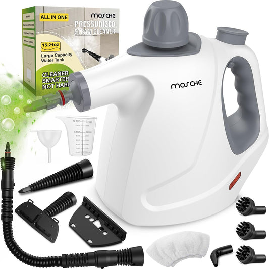 Multi-Surface Handheld Steam Cleaner with 11-Pieces Accessories. 15.2OZ All Natural Pressurized Steamer for Cleaning. Multipurpose Steam Cleaner for Home to Clean Floor. Grout. Tile. Grease and More