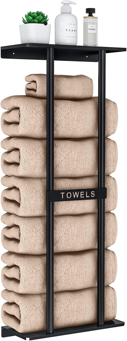 Bathroom Towel Storage Rack. Towel Racks for Bathroom Wall Mounted 30 inch with Shelf Can Holds 6 Large Towels. Wall Towel Rack for Rolled Towels. Black