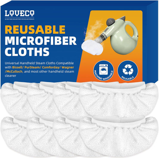 LOVECO 8 Pack Universal Microfiber Cloths for Handheld Steam Cleaner - Compatible with Bissell Steam Shot. PurSteam. Wagner Spraytech. etc - Reusable Washable Steam Cloth Accessories
