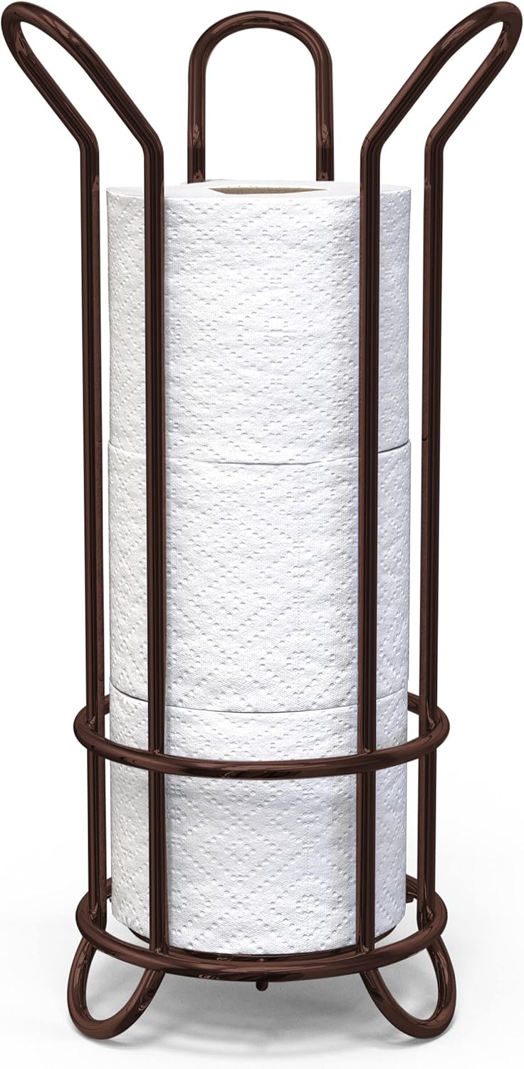 BROOKSTONE. Bronze Toilet Paper Holder. Freestanding Bathroom Tissue Organizer. Minimalistic Storage Solution. Stylish Design [Holds MEGA Rolls]