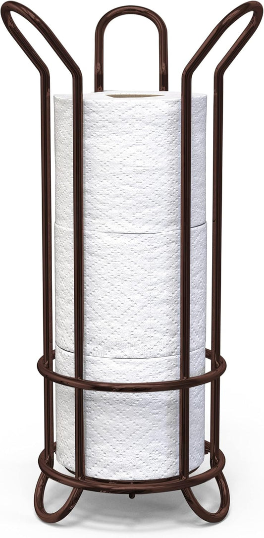 BROOKSTONE. Bronze Toilet Paper Holder. Freestanding Bathroom Tissue Organizer. Minimalistic Storage Solution. Stylish Design [Holds MEGA Rolls]
