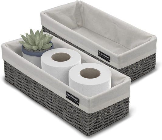 Brookstone Wicker Shelf Storage Basket Decorative Shelf Bin. bathroom organizers and storage. Boho Living Room Decor. Summer Storage 2025-2 Pack